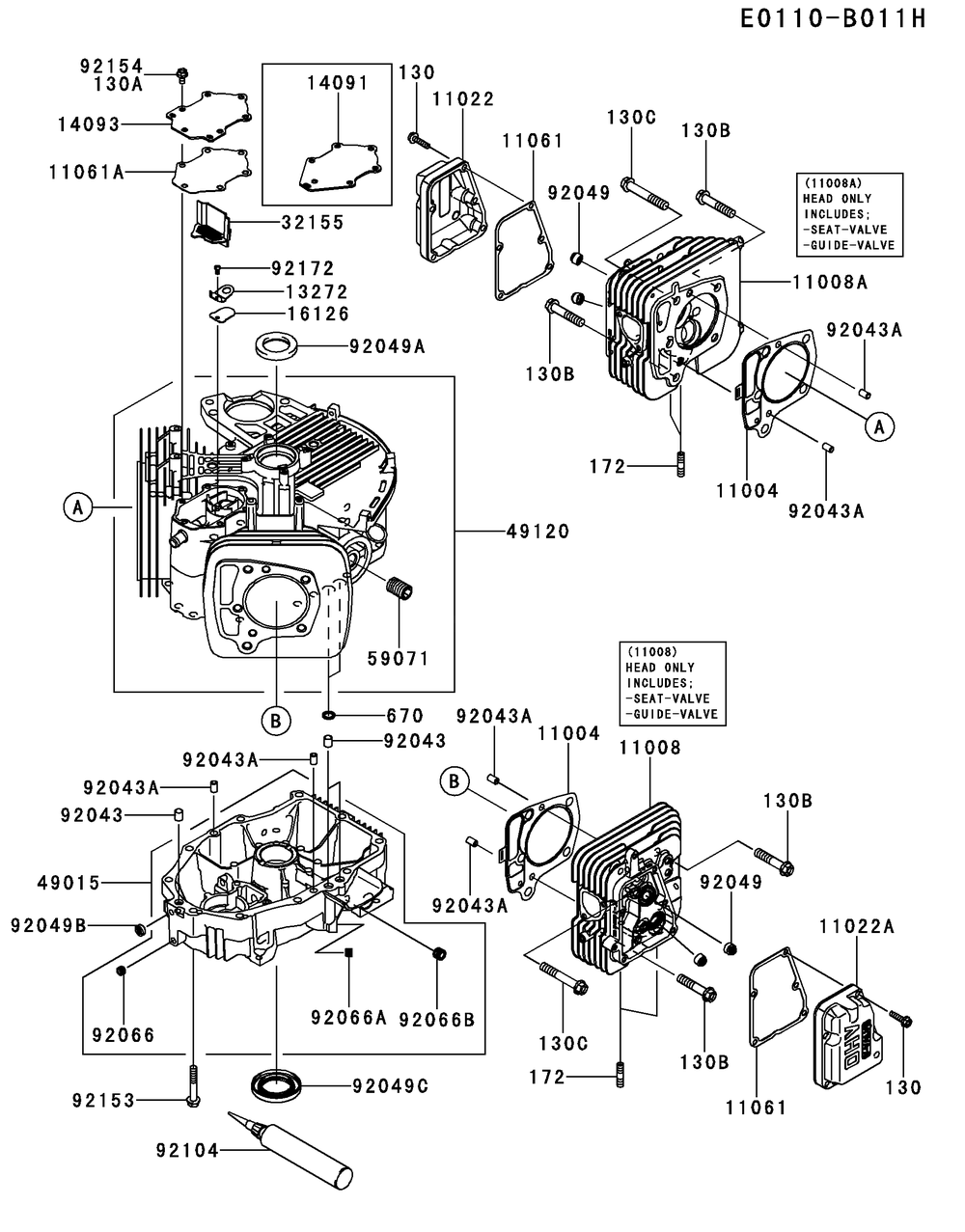 Fx730v-Cs28 Cylinder And Crankcase Diagram and Parts List for FX730V-CS28  Cub Cadet Lawn Tractor